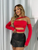 Cropped Faixa Recorte Com Corte Manga Longa