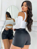 Cropped Faixa Recorte Com Corte Manga Longa