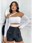 Cropped Faixa Recorte Com Corte Manga Longa