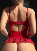 Lingerie Sexy de Renda com Contraste de Tule Plissado, Conjunto de Bustier e Ligas
